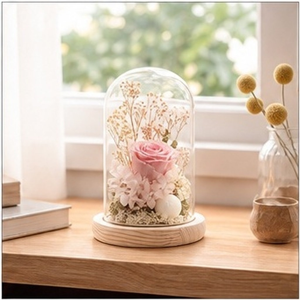 Plastic Dome Clear - โดมแก้วหรูหรา ขนาด 9x15 ซม. สำหรับดอกไม้แห้ง ฐานไม้เนื้อแข็ง