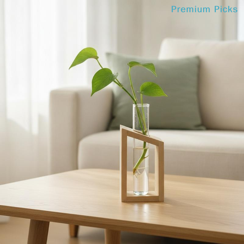 Propagation Station Vase - แจกันแก้วแบบพกพาสำหรับเพาะพันธุ์พืชแบบไฮโดรโพนิก พร้อมขาตั้งไม้สำหรับตกแต่งบ้านด้วยสมุนไพร
